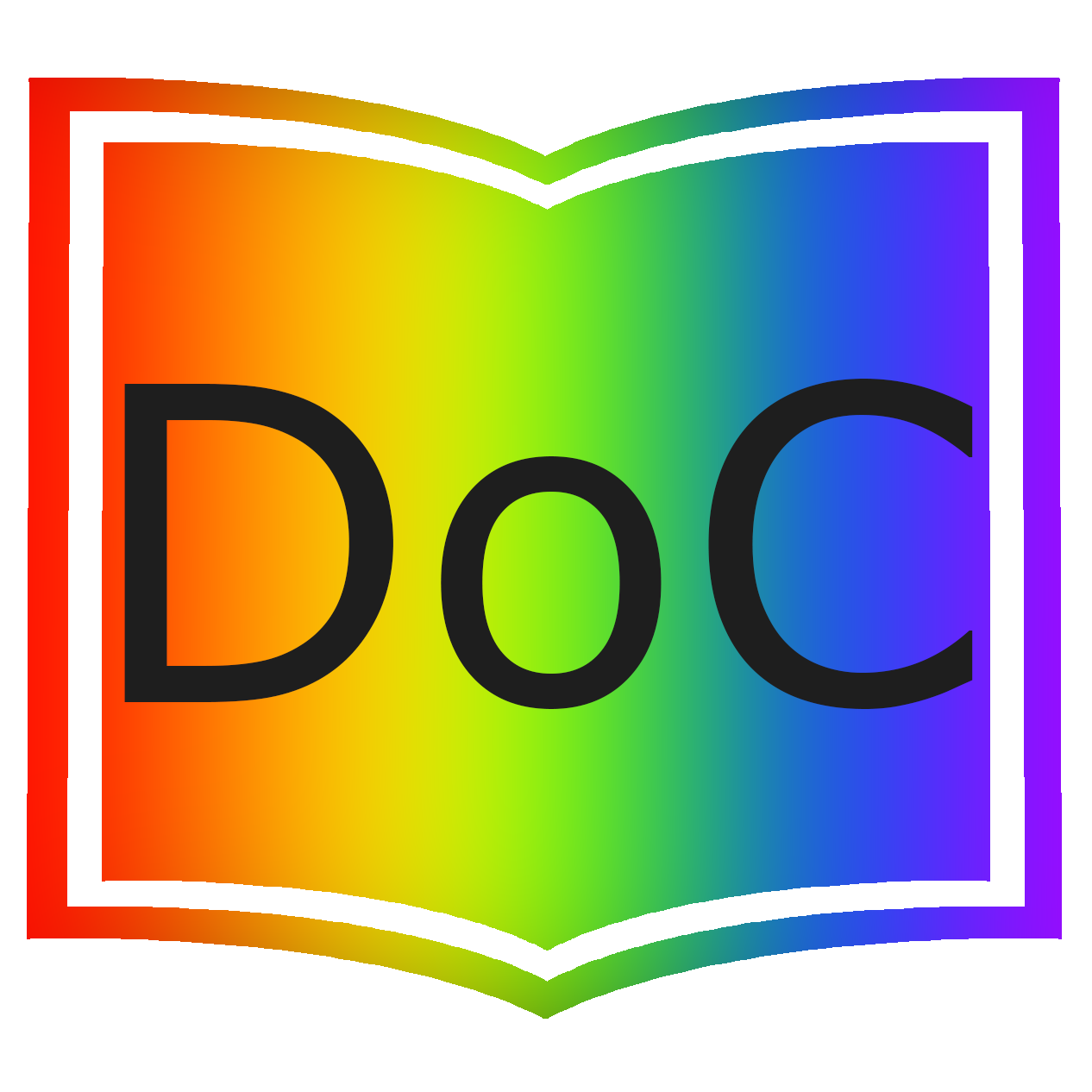 A brightly colored book graphic reading "DoC"